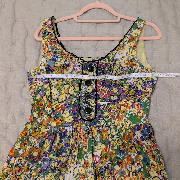 New Directions Yellow Pink Scoop Neck Sundress Midi Witb Button Detailing - Picture 12 of 12